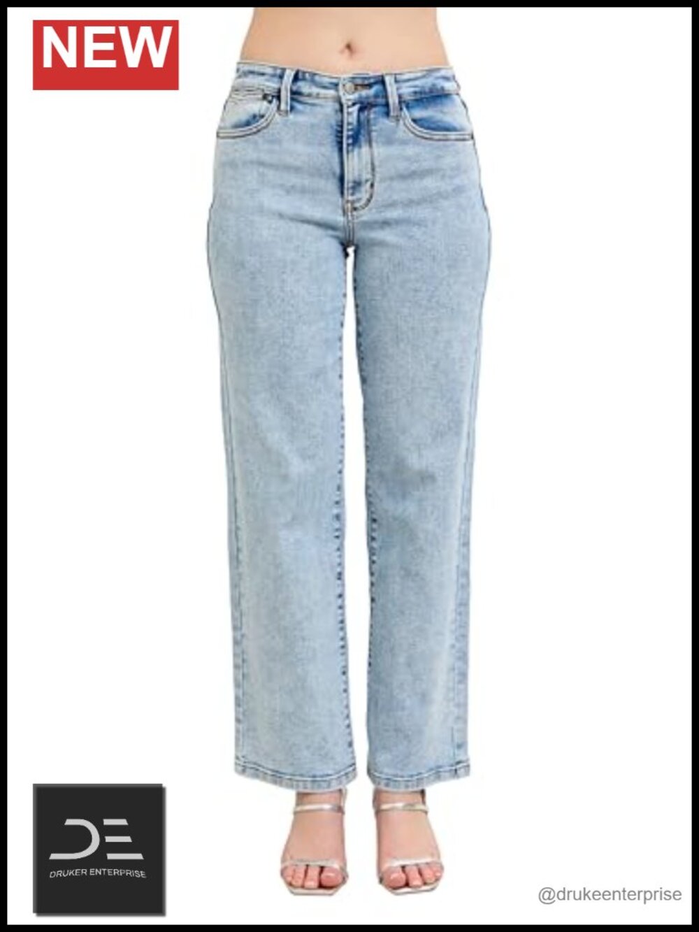 High Waisted Straight Fit Jeans Stretch Denim